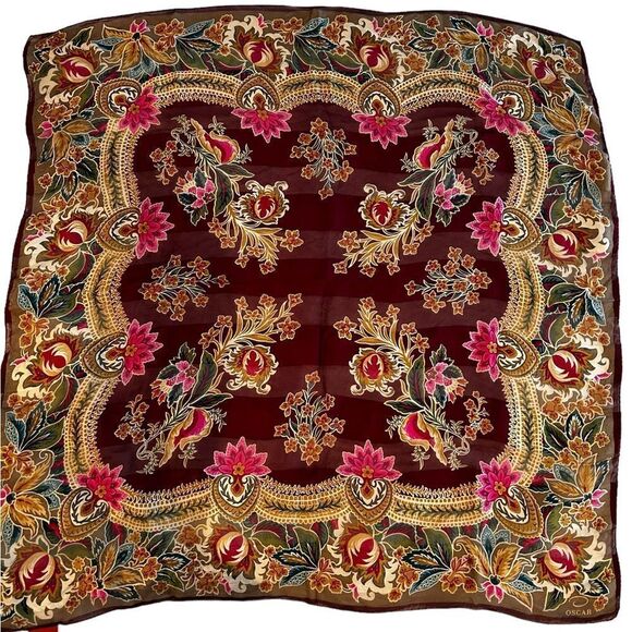 MAKE A DEAL DAY! Beautiful Oscar de la Renta Floral Scarf in Burgundy and Pink - Picture 1 of 7